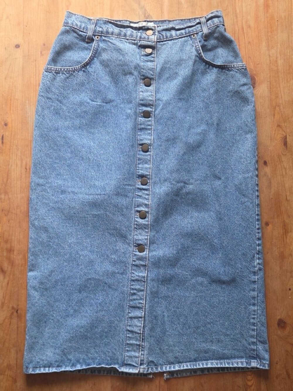 Jessie Jeanswear Stonewash Button Front Denim Midi Skirt High Waisted Size 4